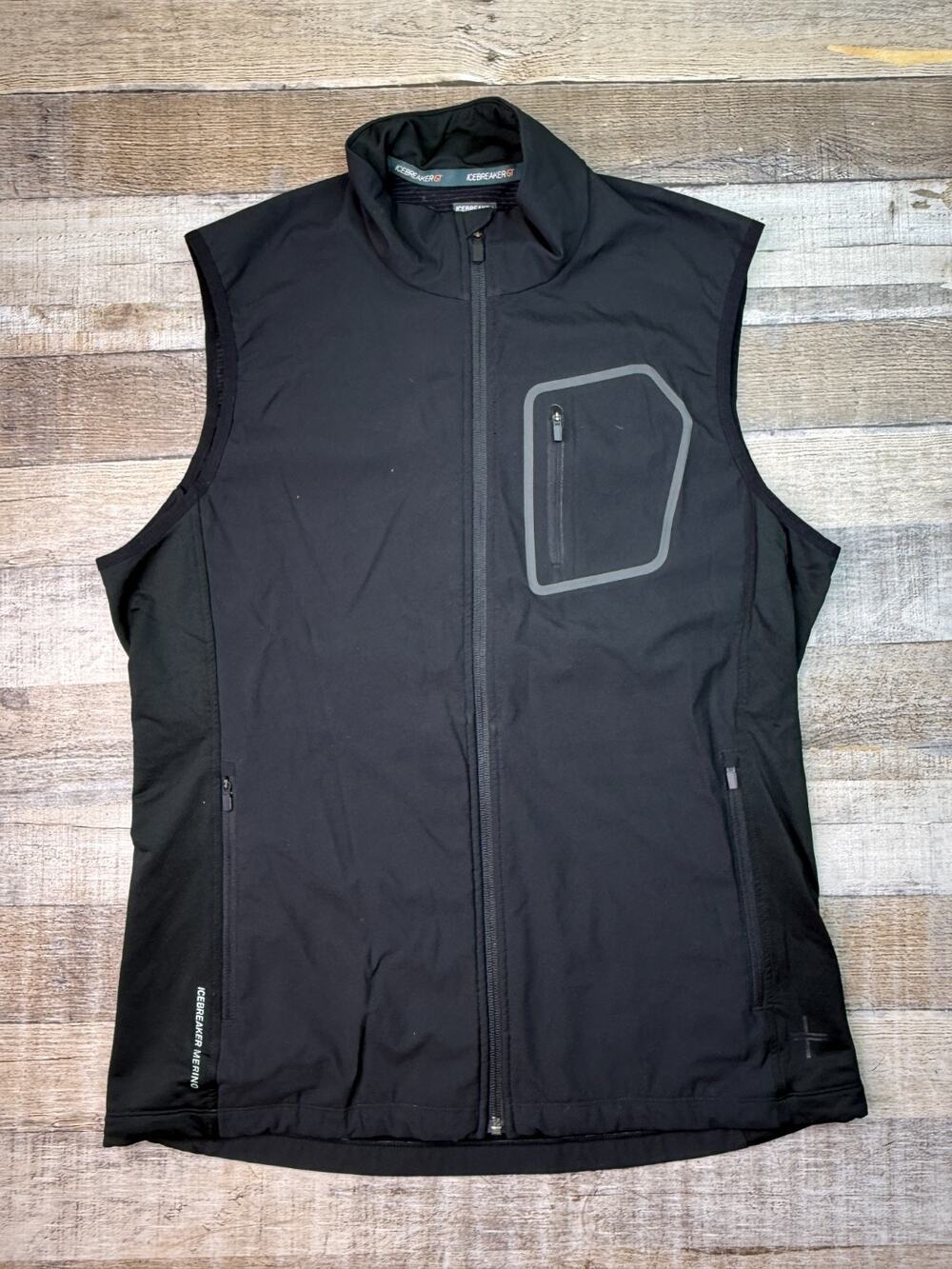 Icebreaker Merino GT Vest Mens Large Black Full Zip Lightweight Wool Lined